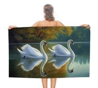 Asciugamano da spiaggia con cigni che scivolano in acqua ferma, in microfibra, senza sabbia, grandi asciugamani da doccia multiuso assorbenti per bagno e piscina, 130 x 80 cm