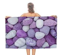 Asciugamano da spiaggia con ciottoli viola e bianchi, in microfibra, grande, multiuso, assorbente, per bagno e piscina, 130 x 80 cm