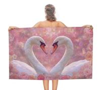 Asciugamano da spiaggia con due cigni bianchi a forma di cuore rosa rose rosa asciugamano da spiaggia in microfibra senza sabbia grandi asciugamani da doccia multiuso assorbente per bagno piscina 130