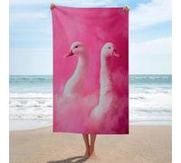 Asciugamano da spiaggia con due cigni su rosa, in microfibra, senza sabbia, grande, multiuso, assorbente, per bagno e piscina, 130 x 80 cm