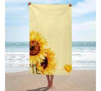 Asciugamano da spiaggia con due girasoli ad acquerello con petali gialli luminosi in microfibra senza sabbia, grandi asciugamani da doccia multiuso assorbenti per bagno piscina 130 x 80 cm