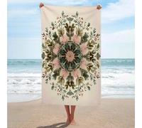 Asciugamano da spiaggia con foglie e viti botaniche mandala, in microfibra, senza sabbia, grande, multiuso, assorbente, per bagno e piscina, 130 x 80 cm