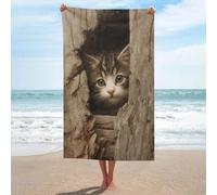 Asciugamano da spiaggia con gattino che sbircia attraverso un divario, in microfibra, grande, multiuso, assorbente, per bagno e piscina, 130 x 80 cm