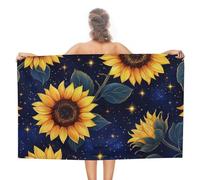 Asciugamano da spiaggia con girasole e cielo notturno in microfibra senza sabbia, grandi asciugamani da doccia multiuso assorbente per bagno piscina 130 x 80 cm