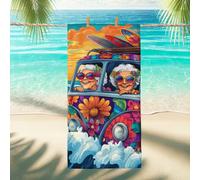 Asciugamano da spiaggia con motivo floreale vivace, extra large, colorato, retrò, asciugamano da surf e bus, ad asciugatura rapida, leggero, senza sabbia, per vacanze, piscina, yoga, attività