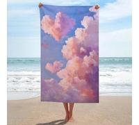 Asciugamano da spiaggia con nuvole di cuore in un cielo chiaro, in microfibra, senza sabbia, grande, multiuso, assorbente, per bagno e piscina, 130 x 80 cm