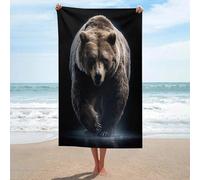 Asciugamano da spiaggia con orso che cammina lentamente verso di te, in microfibra, senza sabbia, grande, multiuso, assorbente, per bagno e piscina, 130 x 80 cm