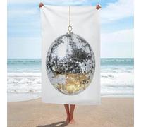 Asciugamano da spiaggia con palla da discoteca argento abbagliante in microfibra senza sabbia, grandi asciugamani da doccia multiuso assorbente per bagno piscina 130 x 80 cm