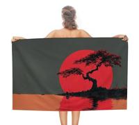 Asciugamano da spiaggia con sagoma nera con albero vecchio con luna rossa, asciugamano da spiaggia in microfibra senza sabbia, asciugamano da doccia grande, multiuso, assorbente, per bagno e piscina