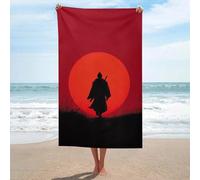 Asciugamano da spiaggia con silhouette di luna rossa a piedi con eroe giapponese in microfibra senza sabbia, grandi asciugamani da doccia multiuso assorbente per bagno piscina 130 x 80 cm