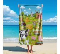 Asciugamano da spiaggia con stampa di animali della fattoria dei cartoni animati, asciugamano da bagno in microfibra Happy Farm, grazioso motivo animale, morbido e assorbente, telo mare per bambini