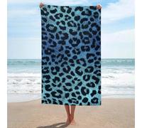 Asciugamano da spiaggia con stampa leopardata nera e blu in microfibra senza sabbia, grandi asciugamani da doccia multiuso assorbente per bagno piscina 130 x 80 cm