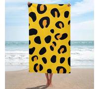 Asciugamano da spiaggia con stampa leopardata nera e gialla in microfibra senza sabbia, grandi asciugamani da doccia multiuso assorbente per bagno piscina 130 x 80 cm