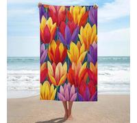Asciugamano da spiaggia con tulipani rossi, gialli e viola, in microfibra, grande, multiuso, assorbente, per bagno e piscina, 130 x 80 cm