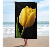 Asciugamano da spiaggia con tulipano giallo su sfondo nero, in microfibra, grande, multiuso, assorbente, per bagno e piscina, 130 x 80 cm