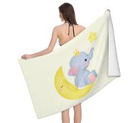 Asciugamano da Spiaggia Cute Elephant Sitting On The Moon Telo da Bagno Microfibra Asciugamani Asciugatura Rapida Telo da Palestra per Yoga Casa Sauna 80X130Cm