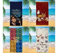 Asciugamano da spiaggia di Harry Potter - Grande 140x70cm in morbido microfibra con disegni delle case di Hogwarts (Grifondoro, Serpeverde, Corvonero), ad asciugatura rapida e resistente alla sabbia, 