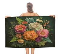 Asciugamano da Spiaggia Fantasies Classic Boho Flowers Retro Oil Paintings Bohemian Botanical Microfibra Telo da Bagno Assorbenti Asciugamani Bagno per Piscina Casa 80X130Cm
