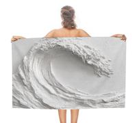 Asciugamano da spiaggia in argilla bianca con texture a onde oceaniche, in microfibra, grande, multiuso, assorbente, per bagno e piscina, 130 x 80 cm