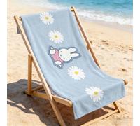 Asciugamano da spiaggia in microfibra azzurro chiaro con outfit rosa Miffy e margherite bianche, asciugamano da bagno assorbente e ad asciugatura rapida per piscina, campeggio e doccia quotidiana 80*1