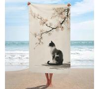 Asciugamano da spiaggia in microfibra con gatto nero ciliegio senza sabbia, asciugamano da doccia grande, multiuso, assorbente, per bagno e piscina, 130 x 80 cm