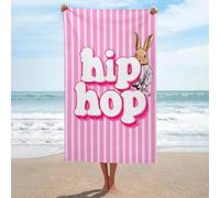Asciugamano da spiaggia in microfibra senza sabbia a righe bianche rosa con parole hip hop asciugamani da doccia grandi multiuso assorbente per bagno piscina 130 x 80 cm