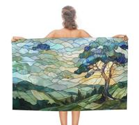 Asciugamano da spiaggia in microfibra senza sabbia con albero vecchio crescita Rolling Hills, asciugamano da doccia multiuso assorbente per bagno piscina 130 x 80 cm