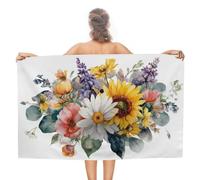 Asciugamano da spiaggia in microfibra senza sabbia con bouquet floreale ad acquerello lavanda girasoli asciugamani da doccia grandi multiuso assorbente per bagno piscina 130 x 80 cm