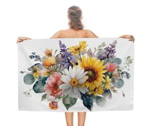 Asciugamano da spiaggia in microfibra senza sabbia con bouquet floreale ad acquerello lavanda girasoli asciugamani da doccia grandi multiuso assorbente per bagno piscina 130 x 80 cm