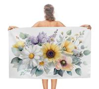 Asciugamano da spiaggia in microfibra senza sabbia, con bouquet floreale, girasoli, margherite, papavero, asciugamano da doccia grande, multiuso, assorbente, per bagno e piscina, 130 x 80 cm