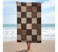 Asciugamano da spiaggia in microfibra senza sabbia con motivo a scacchi ricamato, colori marroni, asciugamani da doccia grandi multiuso assorbenti per bagno piscina 130 x 80 cm