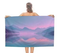 Asciugamano da spiaggia in microfibra senza sabbia con paesaggio invernale che riflette le montagne pastello, asciugamano da doccia grande, multiuso, assorbente, per bagno e piscina, 130 x 80 cm