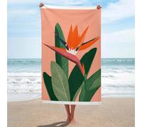Asciugamano da spiaggia in microfibra senza sabbia, motivo uccello del paradiso, fiore con petali d'arancio, grande, multiuso, assorbente, per bagno e piscina, 130 x 80 cm