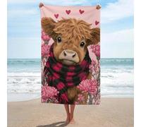 Asciugamano da spiaggia in plaid rosso nero con mucca delle Highland in microfibra senza sabbia, asciugamano da doccia grande, multiuso, assorbente, per bagno e piscina, 130 x 80 cm