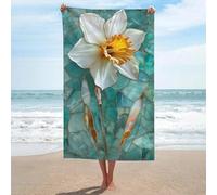 Asciugamano da spiaggia in vetro colorato con narciso bianco luminoso, in microfibra, grande, multiuso, assorbente, per bagno e piscina, 130 x 80 cm