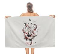 Asciugamano da Spiaggia Japanese Style Myth Fox Animals Asciugamano Microfibra Asciugamani Asciugatura Rapida Asciugamani Bagno per Yoga Piscina Sauna 80X130Cm