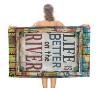 Asciugamano da Spiaggia Life Is Better On The River Asciugamani Microfibra Telo da Palestra Asciugatura Rapida Telo da Bagno per Yoga Piscina Casa 80X130Cm