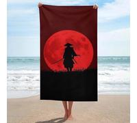 Asciugamano da spiaggia minimalista con silhouette di eroe giapponese, luna e cielo notturno, in microfibra, senza sabbia, grande, multiuso, assorbente, per bagno e piscina, 130 x 80 cm