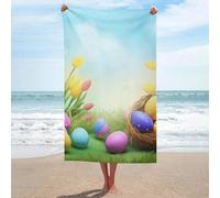 Asciugamano da spiaggia oversize 31'' X 51'', assorbente, anti-sabbia, ad asciugatura rapida, per la Pasqua di aprile, per piscina, leggero, da viaggio, regalo per adulti, essenziale per le vacanze.