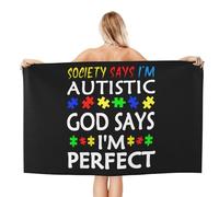 Asciugamano da spiaggia oversize "La società dice che sono autistico, Dio dice che sono perfetto", asciugamani da bagno, asciugamani assorbenti e ad asciugatura rapida senza sabbia per nuoto, piscina,