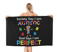 Asciugamano da spiaggia oversize "La società dice che sono autistico, Dio dice che sono perfetto", asciugamani da bagno, asciugamani assorbenti e ad asciugatura rapida senza sabbia per nuoto, piscina,