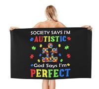 Asciugamano da spiaggia oversize "La società dice che sono autistico, Dio dice che sono perfetto", asciugamani da bagno, asciugamani assorbenti e ad asciugatura rapida senza sabbia per nuoto, piscina,