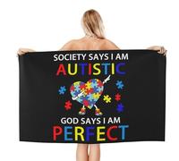 Asciugamano da spiaggia oversize "La società dice che sono autistico, Dio dice che sono perfetto", asciugamani da bagno, asciugamani assorbenti e ad asciugatura rapida senza sabbia per nuoto, piscina,