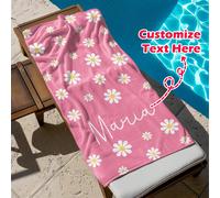 Asciugamano da spiaggia personalizzato con margherita e nome, asciugamano da piscina personalizzato con lettera, asciugamano da spiaggia con firma a forma di fiore, regalo per vacanze, asciugamano da