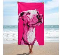 Asciugamano da spiaggia semplice con cane su rosa, in microfibra, grande, multiuso, assorbente, per bagno e piscina, 130 x 80 cm