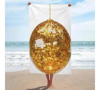 Asciugamano da spiaggia singolo con palla da discoteca dorata in microfibra senza sabbia, asciugamano da doccia grande, multiuso, assorbente, per bagno e piscina, 130 x 80 cm