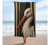 Asciugamano da spiaggia vintage bianco con cicogna dietro la tenda, asciugamano da spiaggia in microfibra senza sabbia, asciugamano da doccia grande, multiuso, assorbente, per bagno e piscina, 130 x