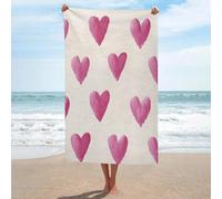 Asciugamano da spiaggia vintage con cuori rosa romantici in microfibra senza sabbia, grandi asciugamani da doccia multiuso assorbente per bagno piscina 130 x 80 cm
