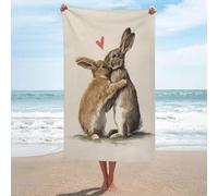 Asciugamano da spiaggia vintage con due conigli innamorati che abbracciano in microfibra senza sabbia, grandi asciugamani da doccia multiuso assorbente per bagno piscina 130 x 80 cm