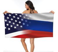 Asciugamano da Spiaggia Vintage Flag of Russia Russians And America Flag Asciugamano Microfibra Telo da Bagno Leggeri Asciugamani Bagno per Yoga Uomo E Donna Piscina 80X130Cm
